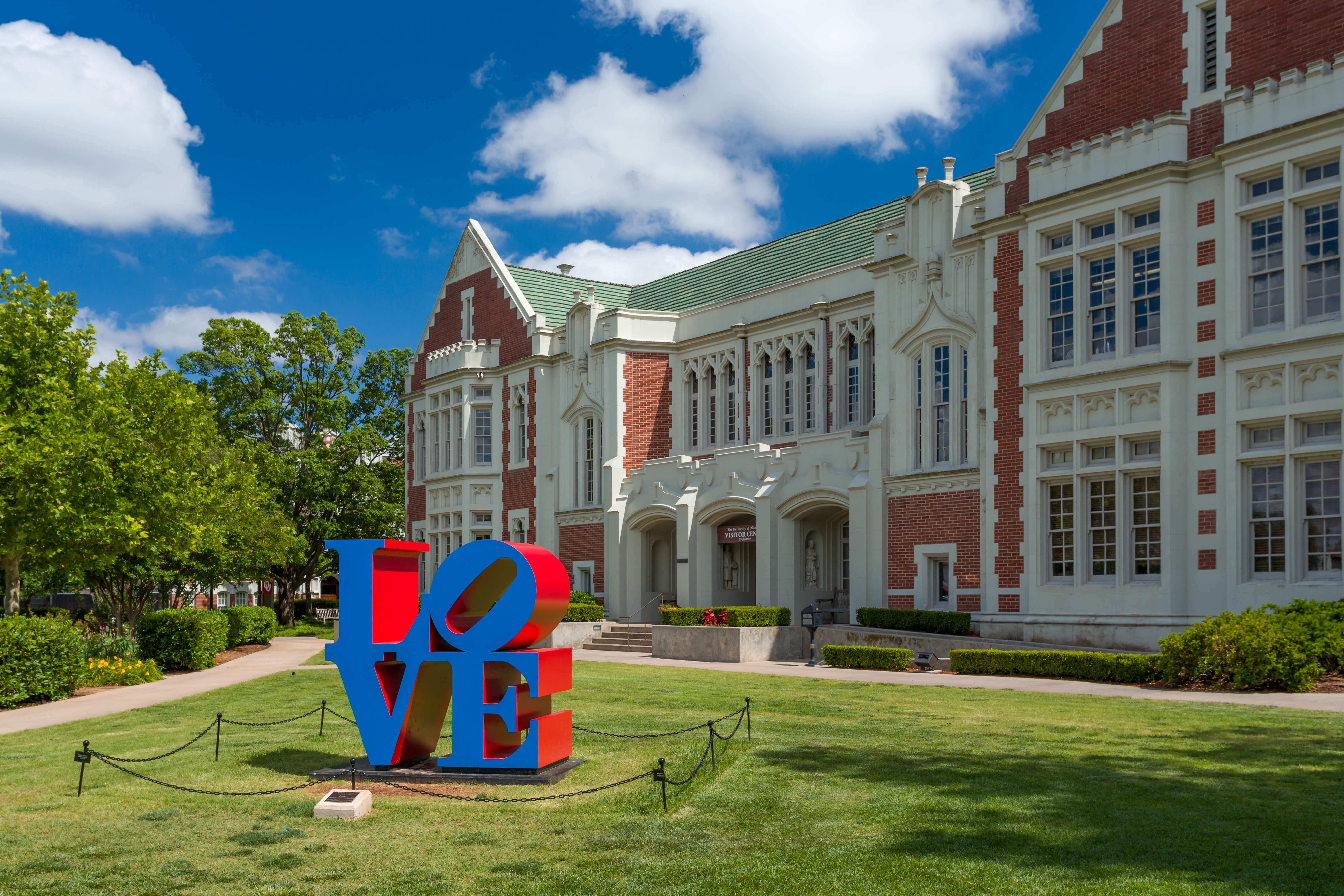 Love Sculpture and Visitor Center at University of Oklahoma Norman, United States - May 20, 2016: Love Sculpture and Visitor Center on the campus of the University of Oklahoma.