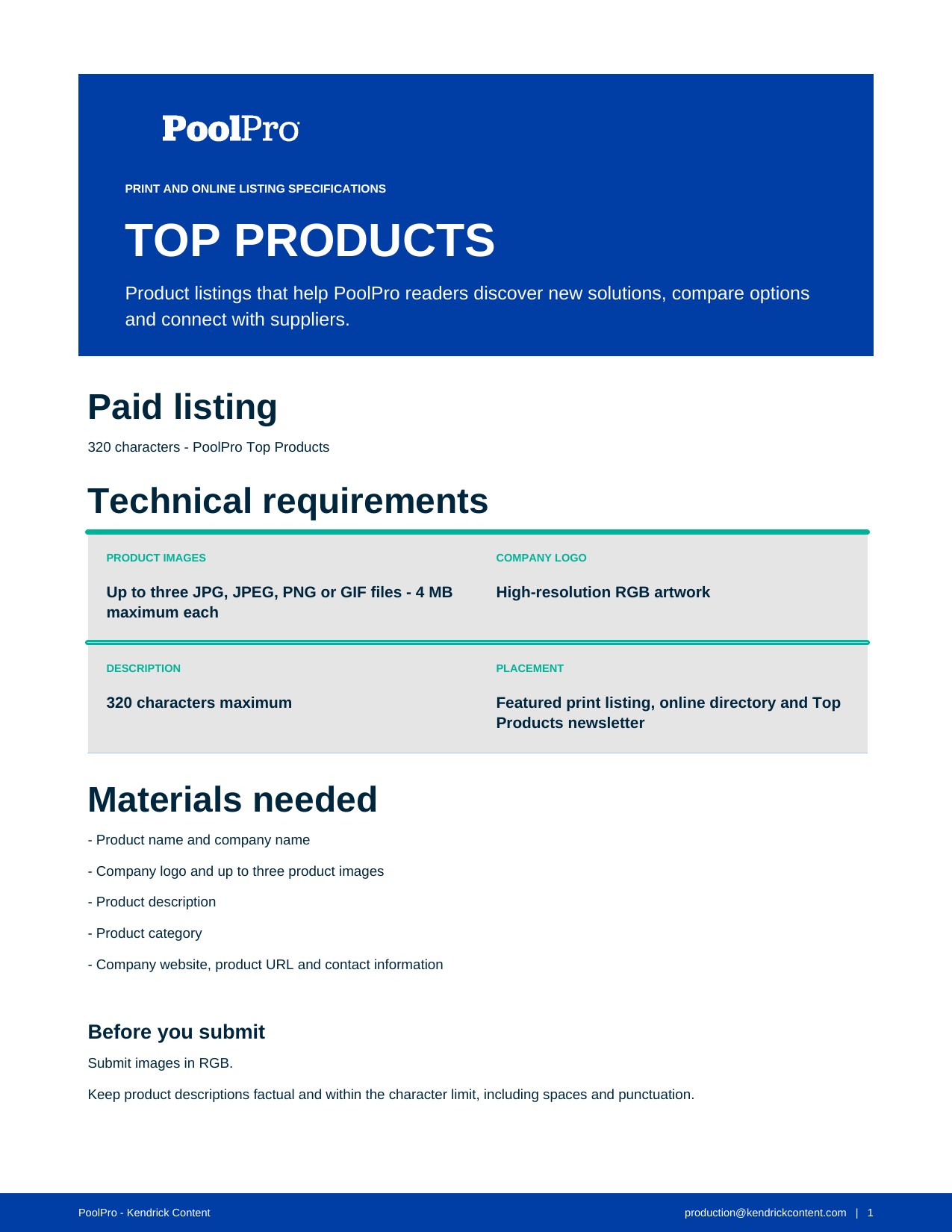 PoolPro paid Top Products specifications — page 1 of 2
